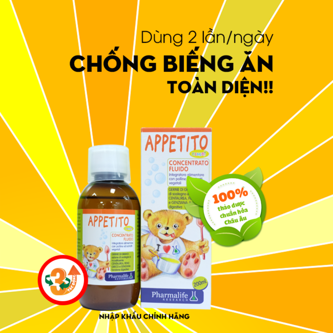 Appetito Bimbi - Siro ăn ngon 3 tác động từ thảo dược chuẩn hóa châu Âu
